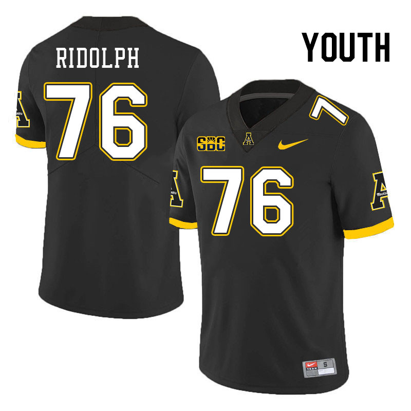 Youth #76 Logan Ridolph Appalachian State Mountaineers College Football Jerseys Stitched Sale-Black